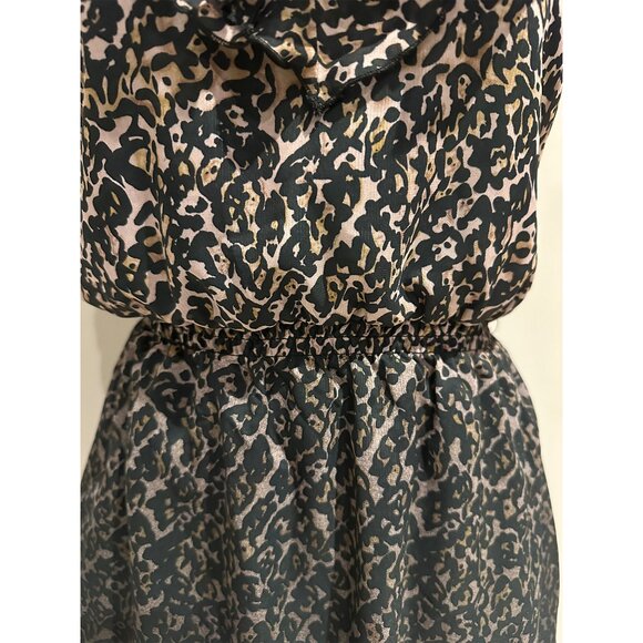 Leopard Print Dress Womens Size XS Ruffle Neckline Elastic Waist - Picture 5 of 8
